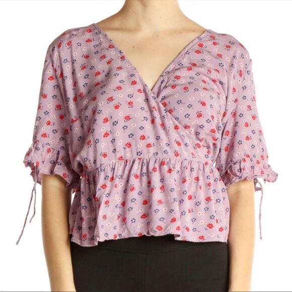 NWT Madewell purple tie wrap top in prairie posies 2 - Picture 2 of 9